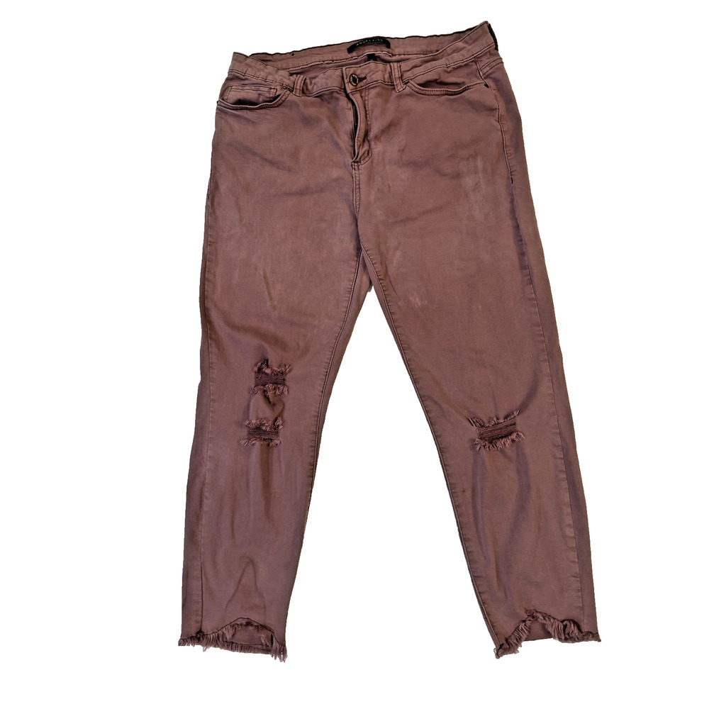 Angel Kiss Jeans Womens 17 Mauve‎ Distressed Ripped Raw Hem Frayed Cropped Pants